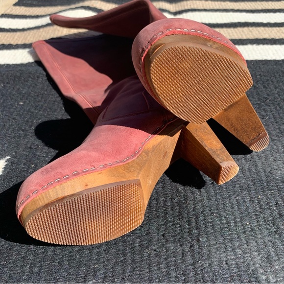Sanita Plum Suede Wooden Clog Tall Boots size 6.5 - Picture 7 of 9